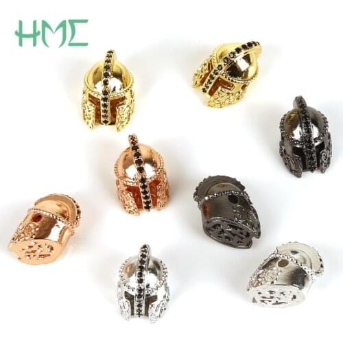 High Quality 2pcs/lot Accessories DIY Charms Copper Knight Helmet Round Spacer Beads For Needlework Jewelry Making Bracelets