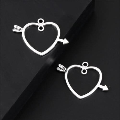 20Pcs Silver Color Arrow Heart Charms Bent Angel Cupid Pendant Finding Handmade Necklaces Jewelry Supplies 34x24mm A3301