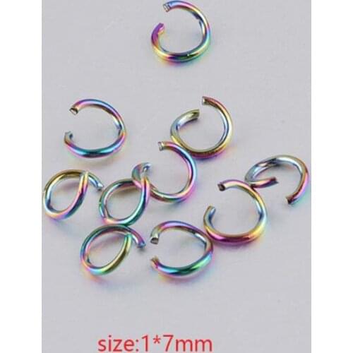 200pcs/lot 1*7mm Stainless Steel Rainbow Color Jump Rings Single Loops Open Split Rings For Jewelry DIY Making Accessories