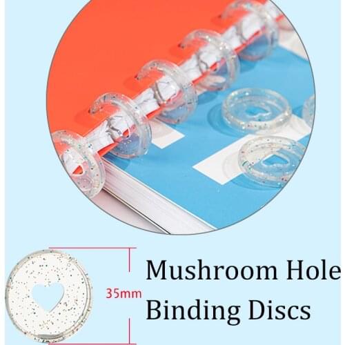 35mm 20pcs Heart Mushroom Hole Binder Discs Binding Plastic Notebook Ring Binder 360 Degree Foldable School and Office Supplies