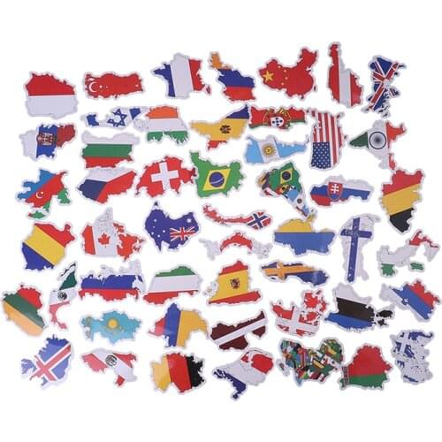 50 PCS Countries Map Travel Sticker to DIY Scrapbooking Suitcase Laptop Car Motorcycle National Flags Stickers Toys for Children