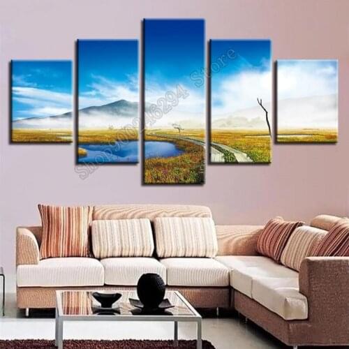 5D Diamond Painting 5 Panels Modern Art Natural Scenic Road, Mountain Embroidery Square and Round Diamond Painting Mosaic FF3820