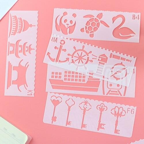 8Pcs/Set Letters Famous Building Painting Template DIY Scrapbook Coloring Embossing Album Decorative Card Template