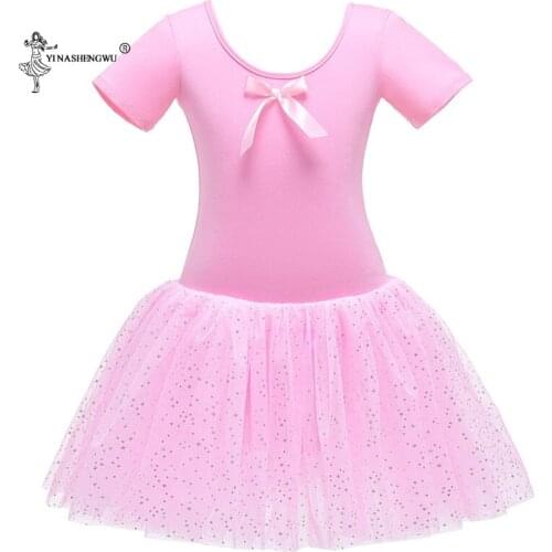 Ballet Dress Kids Short Sleeve Cotton Dance Tutu Leotard Girl Gymnastics Dance Clothes Leotard Dress For Performance Clothes