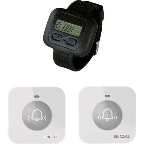 SINGCALL Wireless Restaurant Pub Service Calling System, 1 Watch Receiver and 2 Small Touchable Buttons