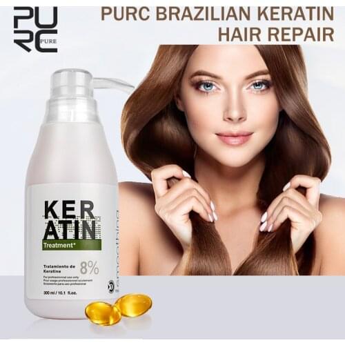 PURC Brazilian Keratin Treatment Straightening Hair 8% Formalin 300ml Eliminate Frizz And Make Shiny&smooth Hair Treatment