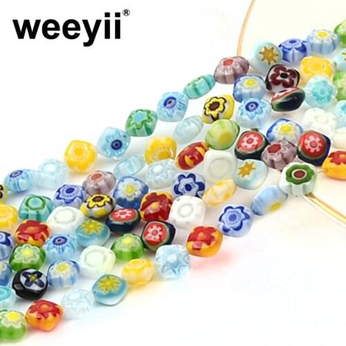 Colorful Mixed 6mm Square Glass Beads Flower Pattern Loose Spacer Beads For Jewelry Making Bracelet Necklace Charms Jewelry