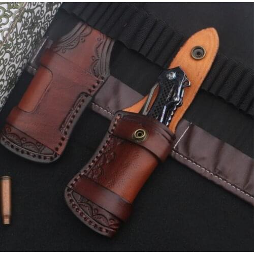 EDC Pouch Cowhide Knife Sheath Handmade Folding Knife Leather Scabbard Portablecover