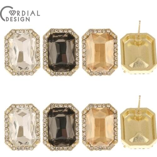 Cordial Design 50Pcs 13*17MM Jewelry Accessories/Rectangle Shape/Multicolor/Rhinestone Earrings Stud/Jewelry Findings Components