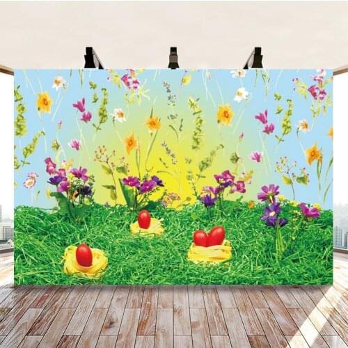Colorful Flowers Easter Backdrop Spring Photography Newborn Baby Shower Portrait Dinner Table Decor Background For Home Poster