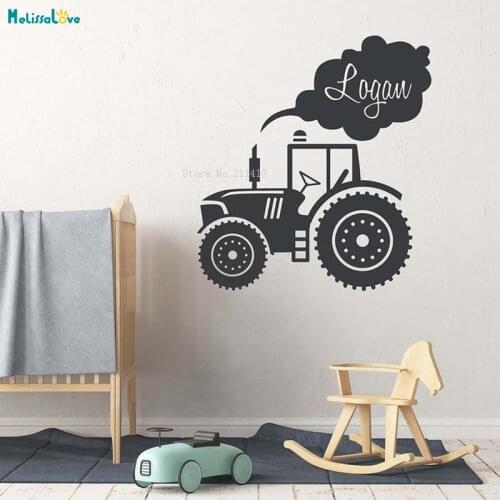 Custom Name Tractor Kids Truck Home Decor for Kids Baby Room Nursery Self-adhesive Decal School Loveyl Murals YT2533