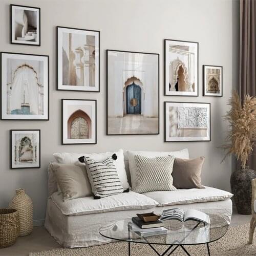 Curved Arch Poster Islam Arab Architecture Canvas Painting Moroccan Door Wall Art Prints Pictures for Living Room Hotel Decor