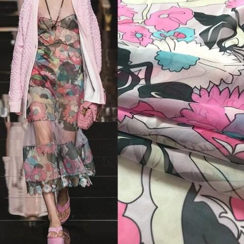 Lovely flowers digital painting copy silk chiffon fabric for dress ткань ткани tissu telas por metro tissus tela african stoffen