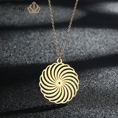 Round Circle Spiral Pendant Necklace For Women Stainless Steel Jewelry Geometric Charm Simple Necklace