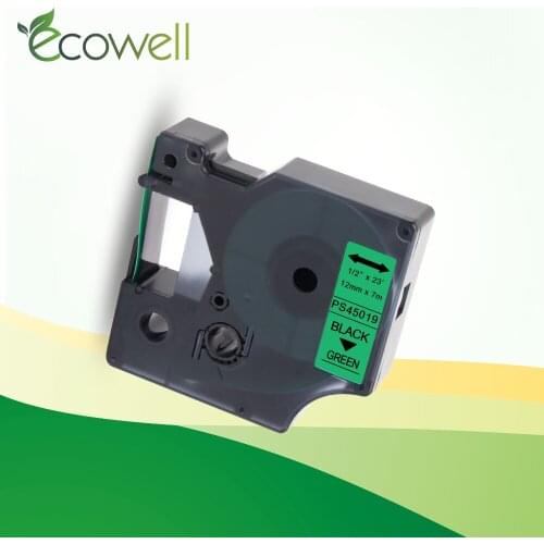 Ecowell 1pcs 12mm label tape 45019 Black on Green laminated ribbon compatible for Dymo LabelManage label maker 150 160 210D 280