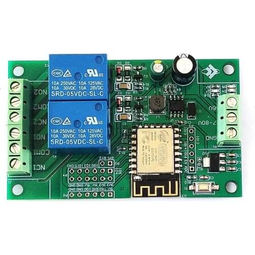 DC 5V/8-80V ESP8266 Dual Channel WIFI Relay Module ESP-12F Development Board For IOT Smart Home Phone APP Switch Controller 12V