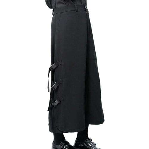 Mens new hairstylist style singer stage style beautiful dark urban youth schoolbag buckle design casual pants wide leg pants