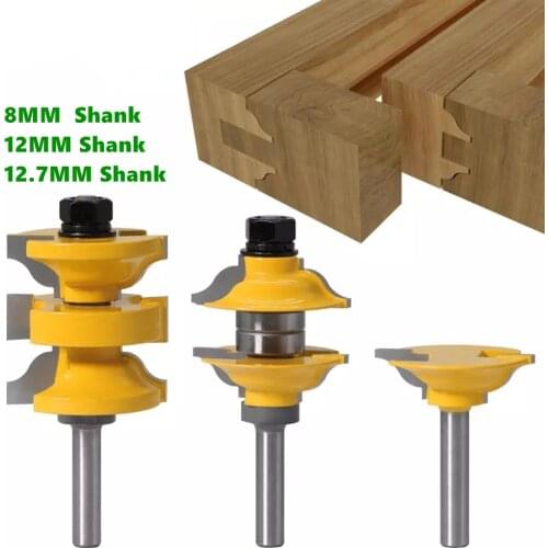 3pcs 8mm OR 12mm 1 OR 2.7mm Shank Entry Interior Tenon Door Router Bit Set Ogee Matched R&S Router Bits Carving for Wood