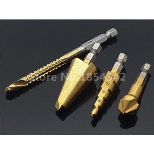 4pcs Set HSS Titanium Coated Hex shank Countersink Drill/ Step Drill/Tapered Cone Drill/Saw Dill Bit Woodworking Power Tools