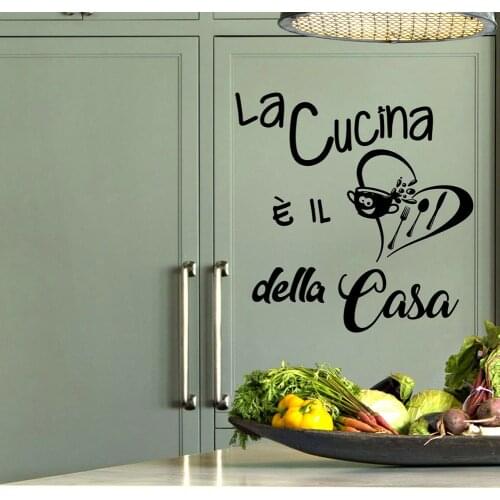 Wall Stickers Saying Phrases Italian Quote "the Kitchen Is The Heart of The House" DIY Art Decals