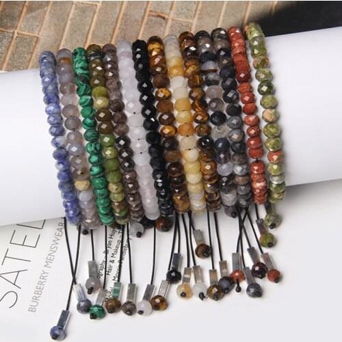 Natural Faceted Rondelle Stone Bracelet Handmade Green Black Agates Tiger Eye Crystal Quiartz Unakite Minerals Bracelet Jewelry