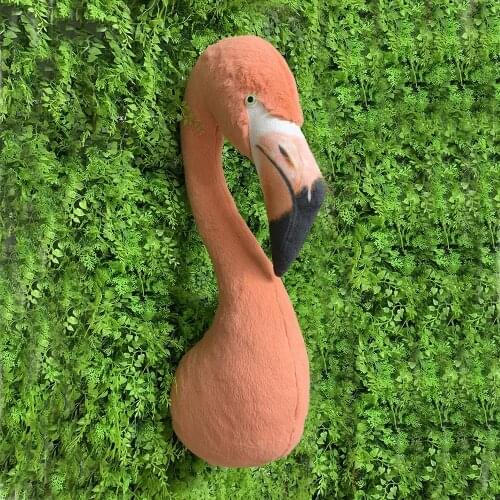2020 NEW LIFELIKE STUFFED ANIMAL HEAD FLAMINGO HEAD FOR WALL DECORATION ANIMAL HEAD OF KIDS BEDROOM GIFT