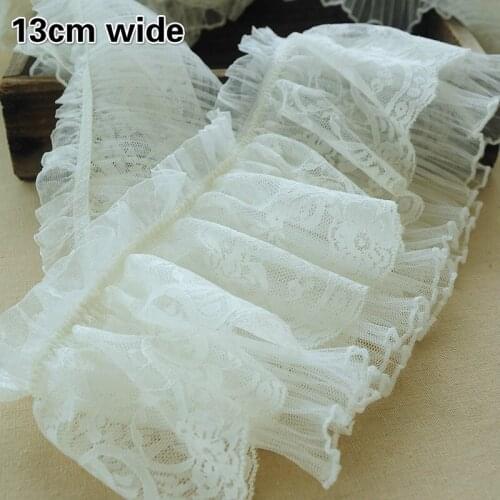 13cm Wide New Double-layer Tulle Embroidery Organ Wrinkle French White Lace Trim Ribbon Fabric DIY Vestido De Renda Dentelle
