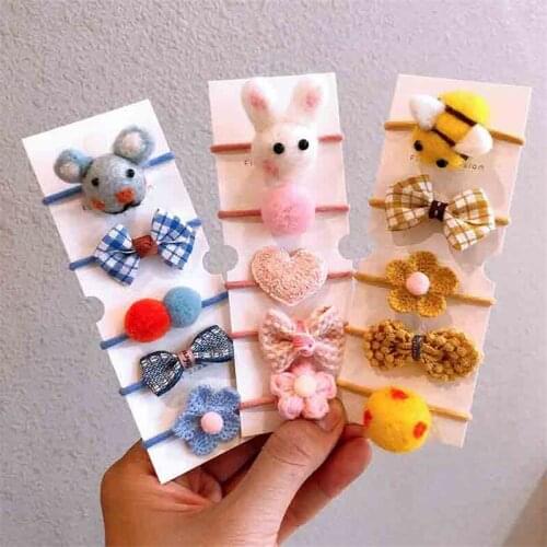 Autumn And Winter New Wool Felt Suit Childrens Headwear Cartoon Bag Small Rubber Band Bow Knot Hair Rope