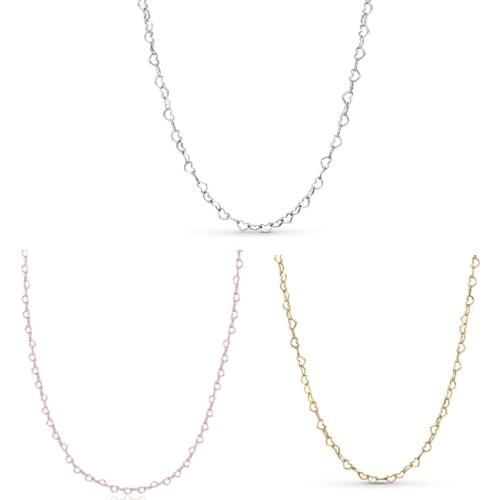 Joined Hearts Necklace 925 Sterling Silver Chain Necklaces for Women Based Jewelry Female Choker Necklace Rose Golden & Shine