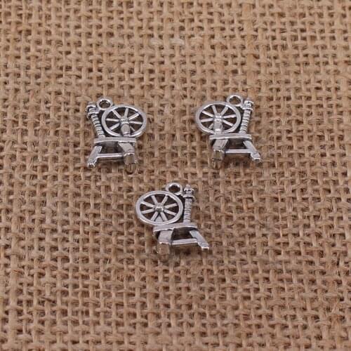 10pcs Retro Textile Lathe Charms 19x12mm Antique Silver Color Pendant for DIY Jewelry Making Findings Handmade Craft 1997