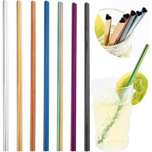 Colorful Drinking Straw Set Reusable 304 Stainless Steel Straw Heart-shaped Metal Bubble Tea Straw Milkshake Bar Party Accessory