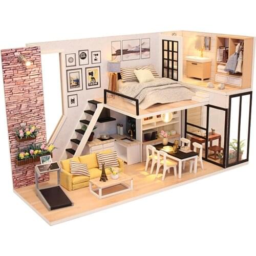 Assemble Doll House Wooden Furniture Diy House Miniature Puzzle Toy 3D Miniaturas Dollhouse Kits Toys For Children Birthday Gift