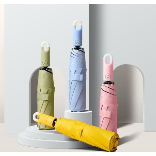 Brand New 8K Automatic Solid Color Womens Umbrella Rain Women 360 Rotating Hook Handle Parasol 3-folding Windproof Sun Umbrella