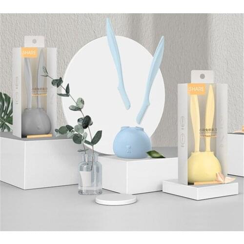 2 Pieces Set Dazzling Rabbit Shape Eyebrow Trimmer of Micro Distance Protecting Net Safety Razor for Beginner E411