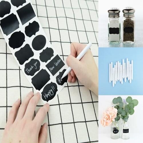 Waterproof Black Seasoning Bottle Sticker Vase Cup Label Shower Gel Shampoo Candy Box Gift Bag Sticker White Pen Kitchen Supply