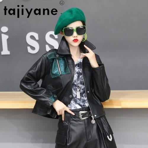 Genuine Jacket Leather Women Real Sheepskin Coat Woman Clothes High Quality Woman Clothes Contrast Cuero Genuino TN1739