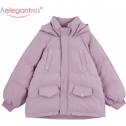 Aelegantmis 2021 Winter Oversized Hooded Parka Coat Women Thicken Warm Loose Female Jacket Korean Solid Padded Coats Drawstring