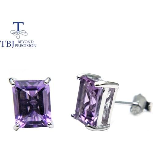 TBJ,simple design earring natural brazil amethyst gemstone earring 925 sterling silver fine jewelry for women nice gift