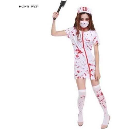Female Nurse Cosplays Halloween Doctor Costumes for woman Horrible bloody Zombie Role play cloth Carnival Masquerade party dress