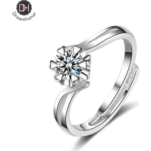 Luxury Female Small Round Stone Ring Real 925 Sterling Silver Engagement Ring Crystal Solitaire Wedding Rings For Women