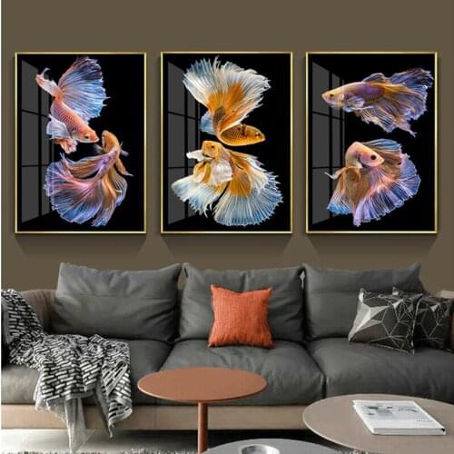 Painting mosaic animal goldfish wall art, rhinestone embroidery gold black fish, diamond painting living room decoration paintin