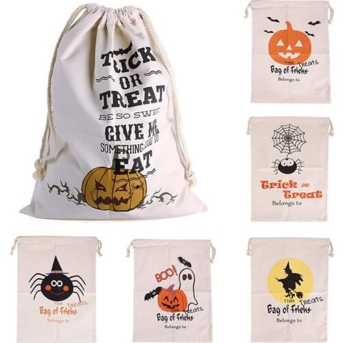 100pcs 2016 New Halloween Sacks Candy Gifts Bag Treat or Trick Drawstring Bag Cotton Canvas 36X48CM Kids Pumpkin Spider Tote Bag