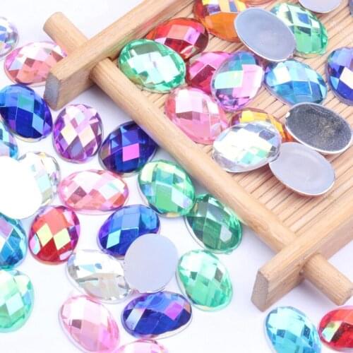 10x14mm 1000pcs Oval Shape Earth Facets Acrylic Rhinestones Flatback AB Colors Glue On Beads DIY Jewelry Nails Art Supplies