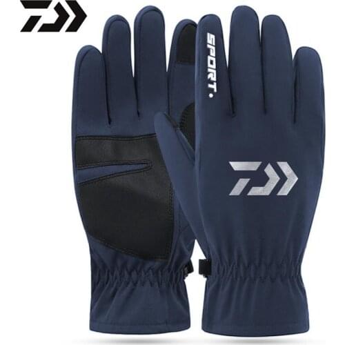 2021 Daiwa Fishing Glove Winter Plus Velvet Waterproof Windproof Outdoor Sports Full Fingers Warm Anti-slip Fishing Gloves