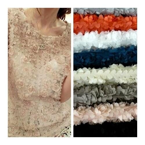 3D Flowers Lace Fabric 130CM Wide Gauze Cloth Fabric Small Rose Womens Clothes Wedding Dress DIY Accessories CR0282