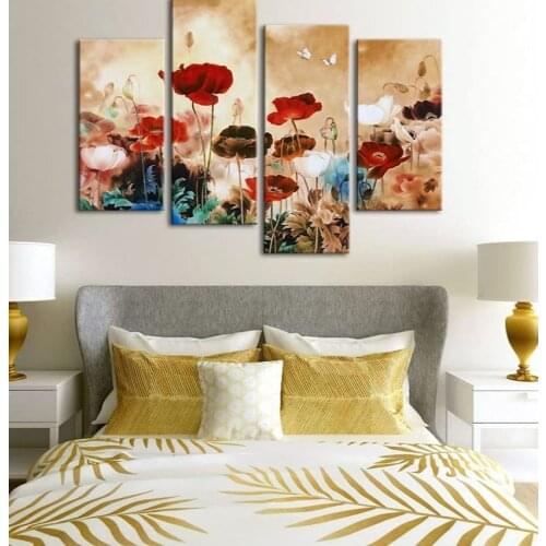 No Framed 4 Pcs Colorful Flowers Floral Wall Art Canvas Posters Pictures Paintings Home Decor for Living Room Decorations