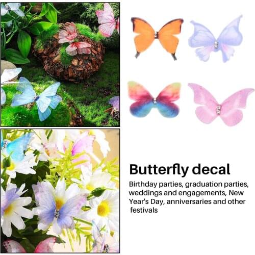 50Pcs Gradient Color Organza Fabric Butterfly Appliques 38Mm Translucent Chiffon Butterfly for Party Decor, Doll Embellishment