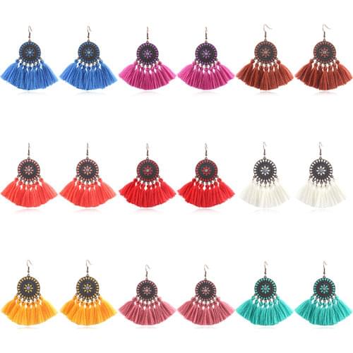 Fashion Sun Flower Colorful Tassel Drop Earrings for Women Boho Retro Rhinestone Drop Oil Long Dangle Earrings Wedding Jewelry