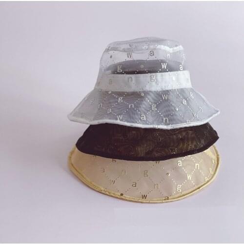 Black White Gold Transparent Kids Bucket Hats For Children Girls Boys Outdoor Sun Protect Cap Letter Lace Fishing Unisex Bonnet