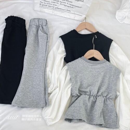 2021 Korea style boys girls 2 pcs set patchwork sweatshirt+long pants autumn cotton kids suit 1-7 years